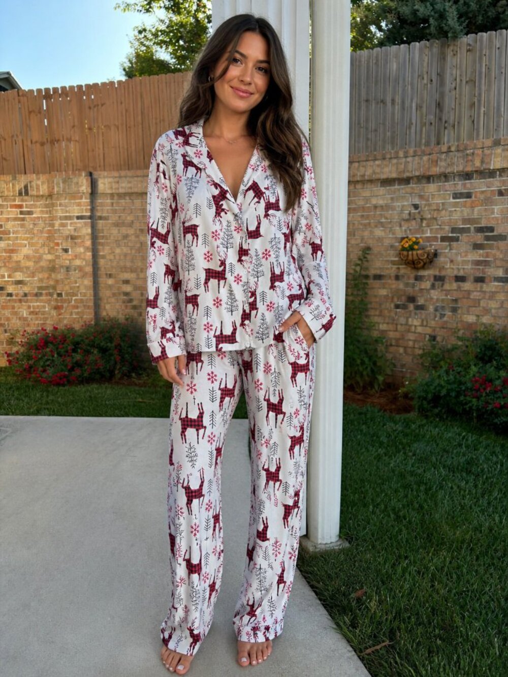 Raindeer Buffalo Plaid Comfy Rustic Woman's Pajamas Size Large